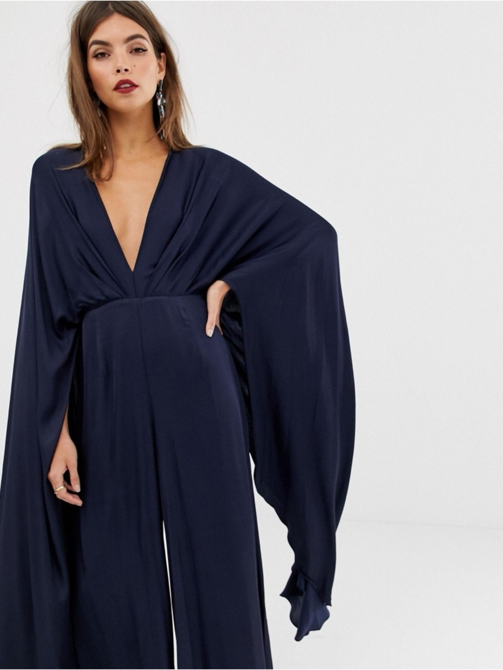 ASOS Satin Cape Sleeve Jumpsuit Navy US 2 NWT